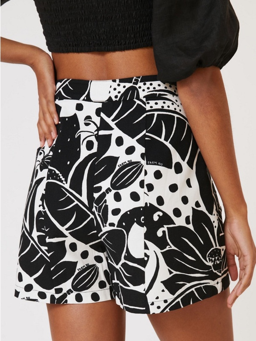 FARM Rio Black & White High-Waist Printed Shorts - Picture 2 of 3
